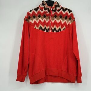 Aerie Orange w Chevron Yoke 1/4 Fleece Top  w Pockets Size S